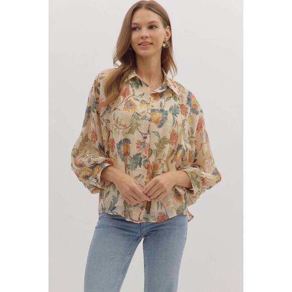 ENTRO Tops - NEW ENTRO floral print long sleeve button-down top in multi